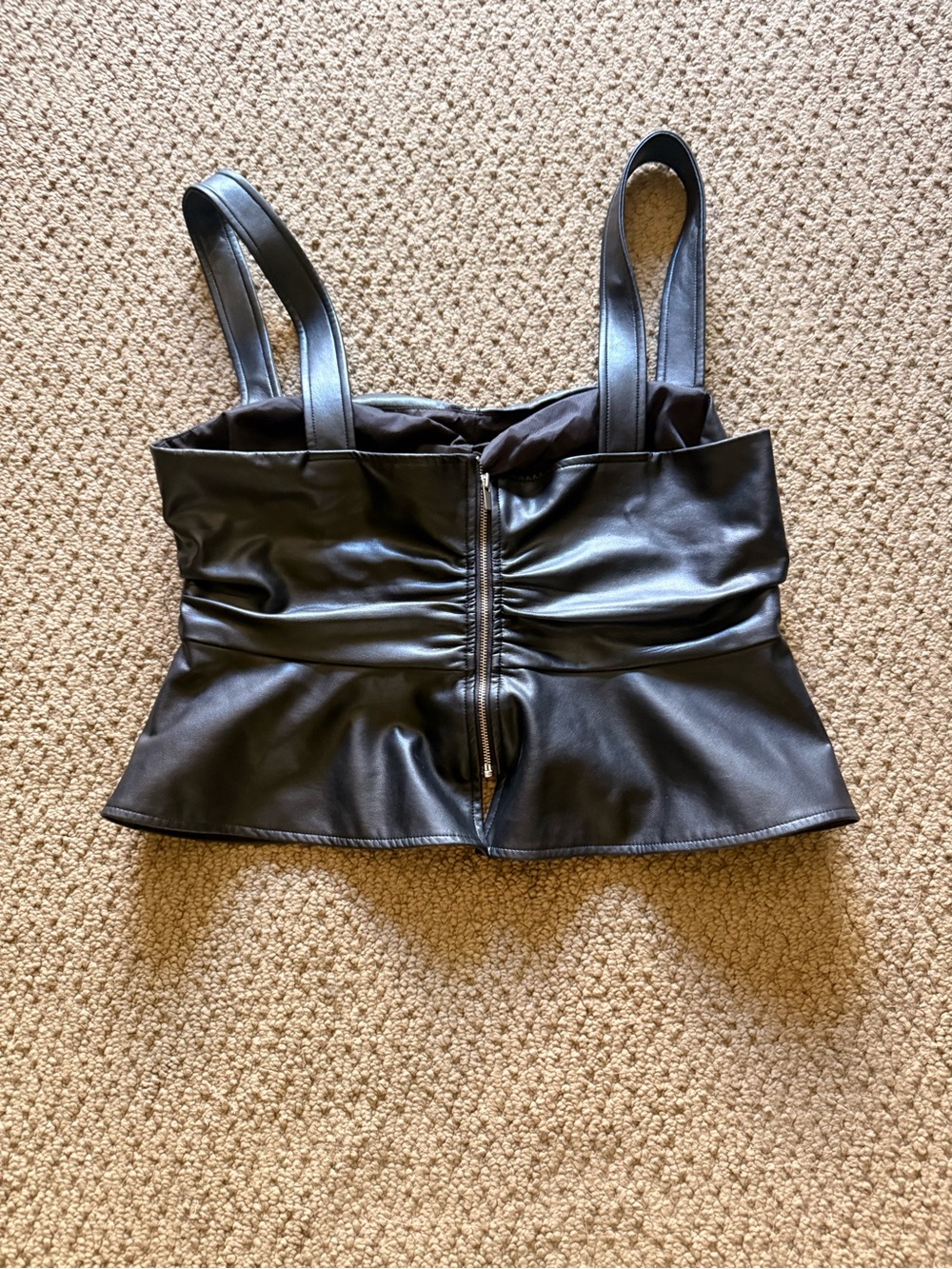 A.L.C. Black Faux Leather Zip-Front Crop Camisole
